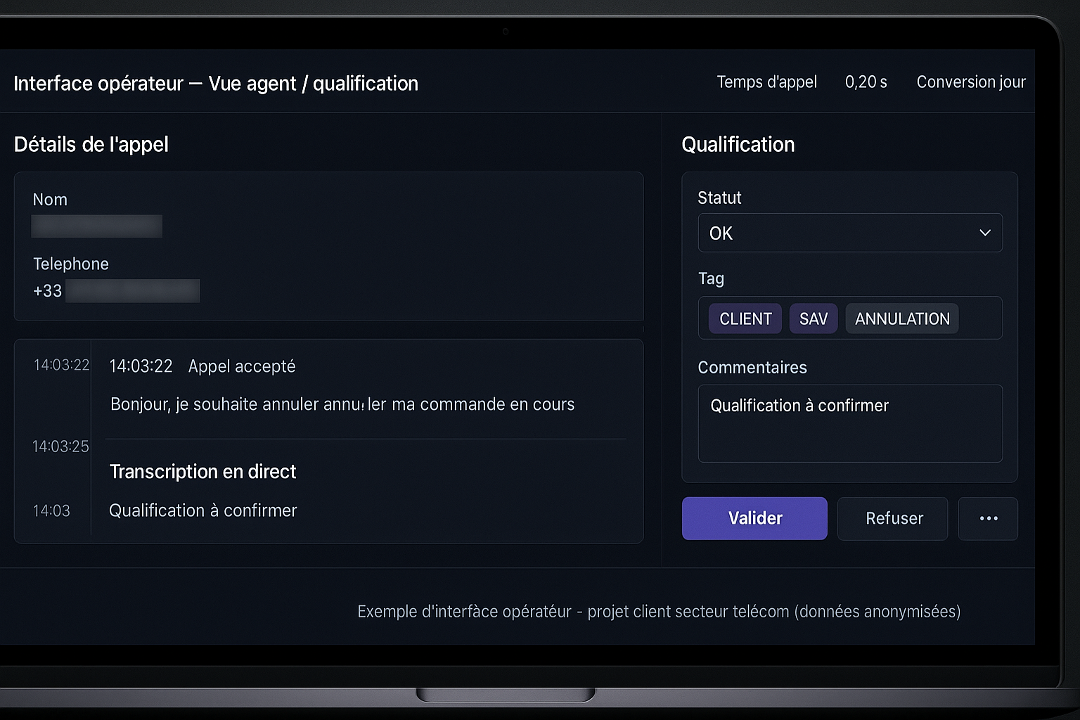 Capture anonymisée en production (données masquées)